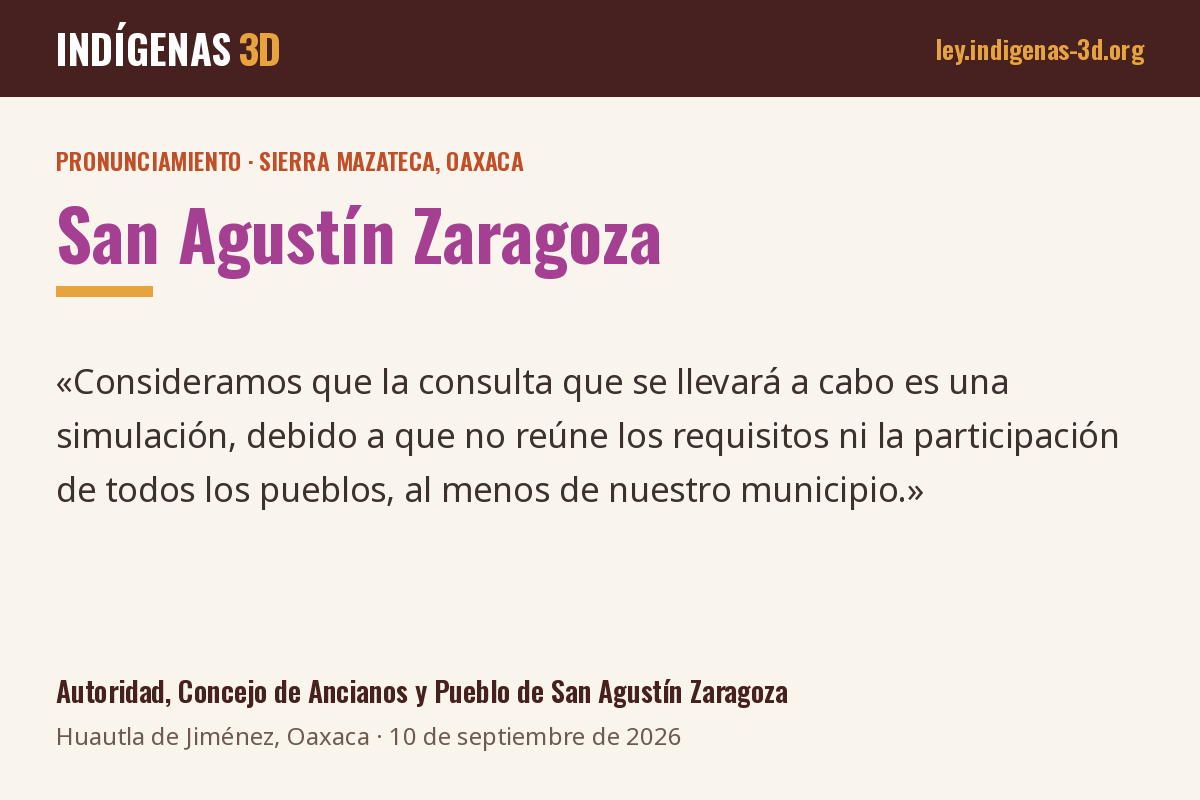 Pronunciamiento de la comunidad mazateca de San Agustín Zaragoza
